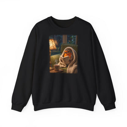 Gemütliches Rotkehlchen Sweatshirt mit Lese-Motiv | Süßer Vogel Pullover für Buchliebhaber