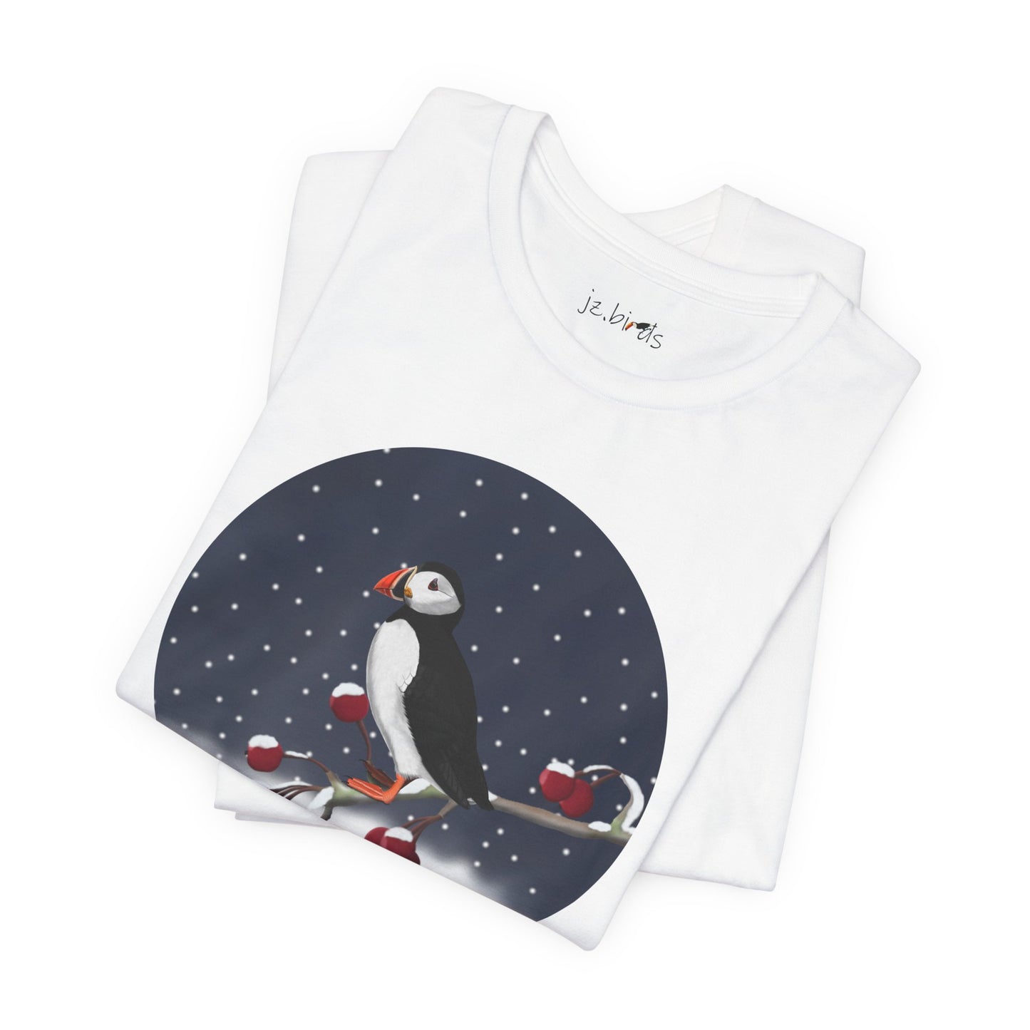 Puffin on a Winter Branch Birdwatcher Christmas Bird T-Shirt