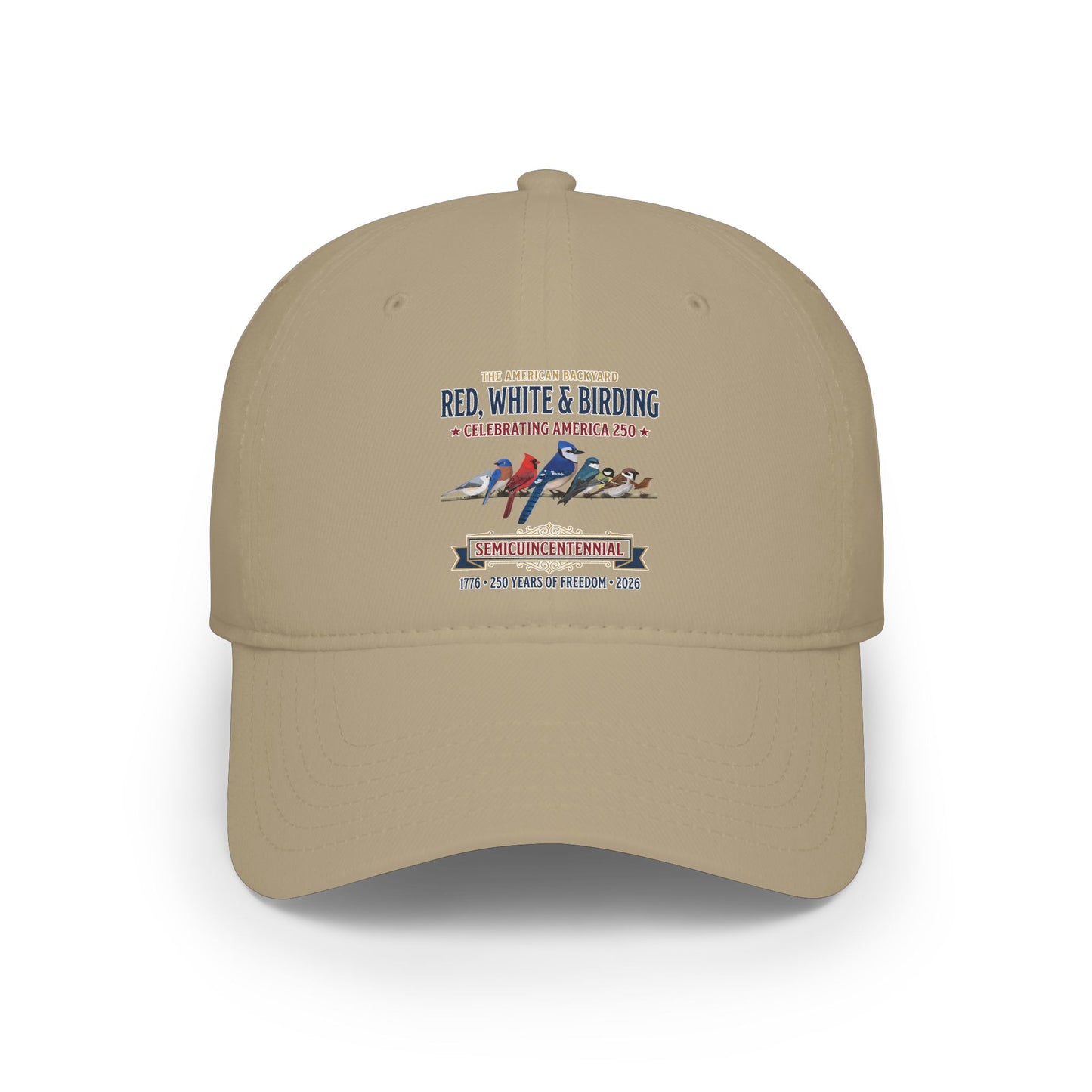 Red, White & Birding Branch Baseball Cap | Cardinal Blue Jay Bluebird USA 250 Edition | jz.birds