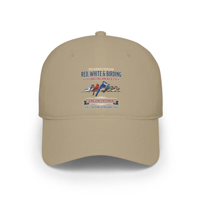Red, White & Birding Branch Baseball Cap | Cardinal Blue Jay Bluebird USA 250 Edition | jz.birds