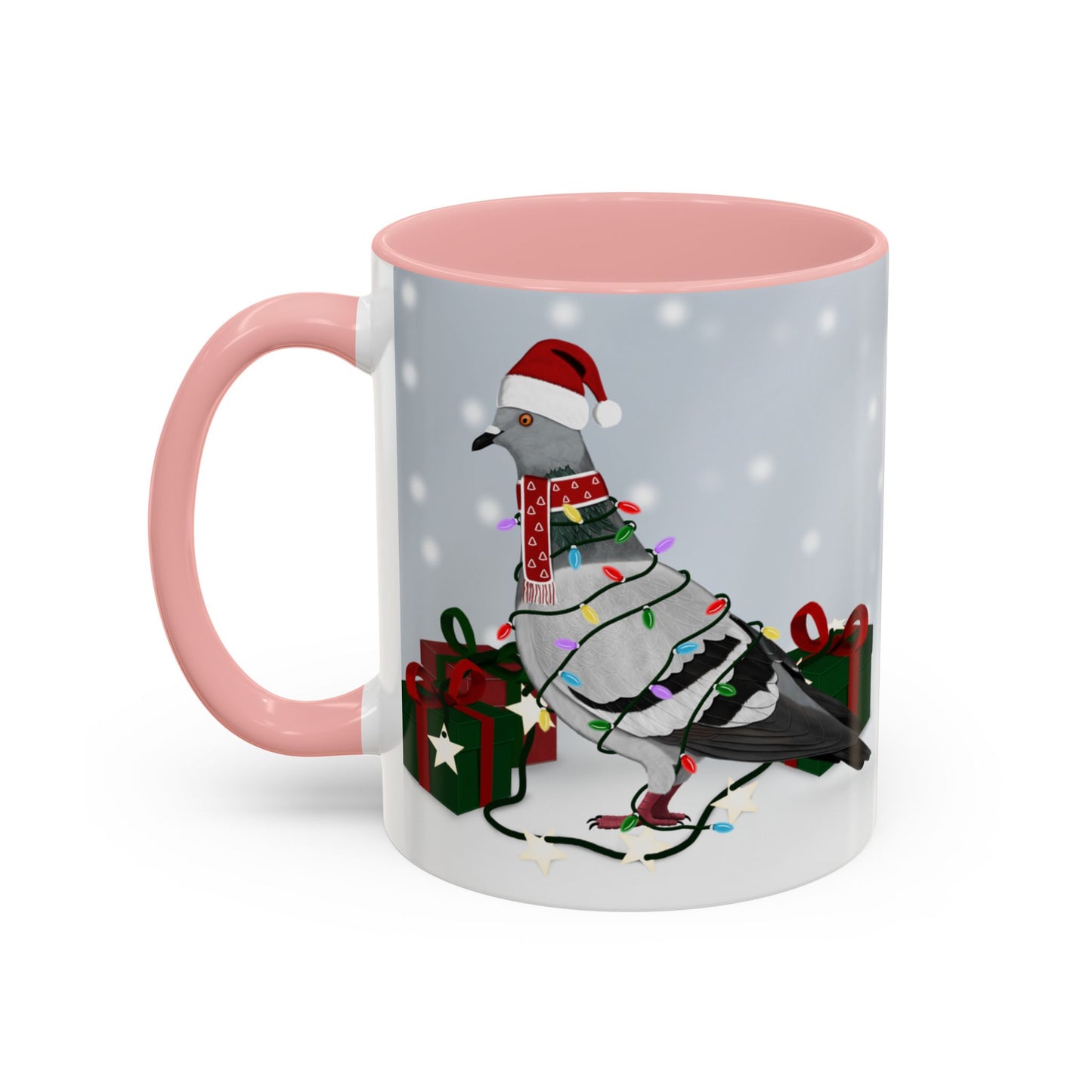 Pigeon with Christmas Hat and Scarf Snow Bird Coffee Mug