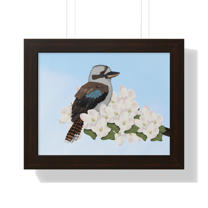 Kookaburra Spring Blossoms Bird Framed Poster