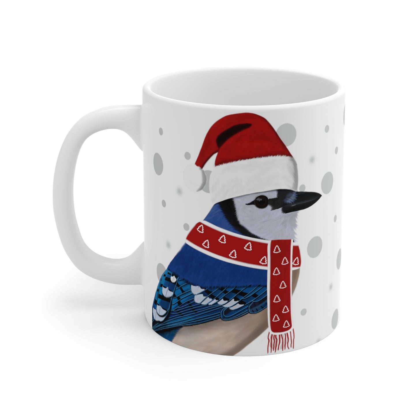 Blue Jay with Red Santa Hat and Scarf Christmas Bird Ceramic Mug 11oz