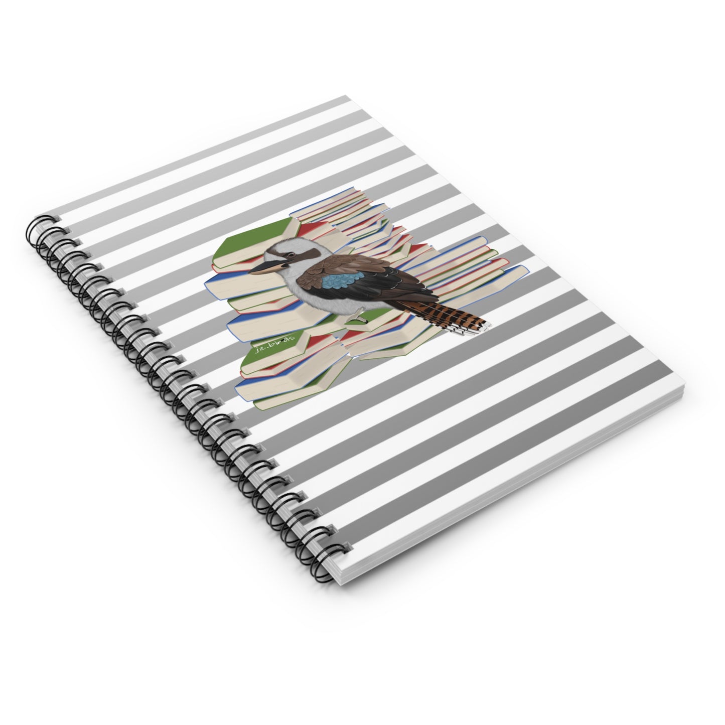 Kookaburra Bird with Books Birdlover Bookworm Spiral Notebook Ruled Line 6" x 8"