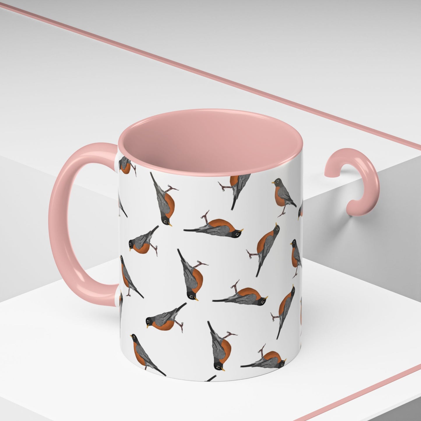 American Robin All-Over Pattern Accent Mug | Colorful Bird Lover Gift for Birdwatchers