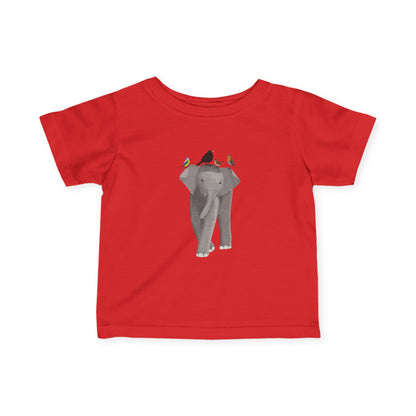 Süßes Elefant mit Amsel Blaumeise Rotkehlchen Zaunkönig Vogel Tiermotiv T-Shirt für Babys und Kleinkinder