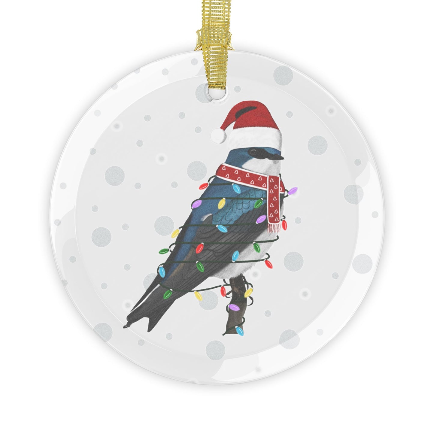 Tree Swallow as Santa Claus with Fairy Lights Christmas Glass Ornament