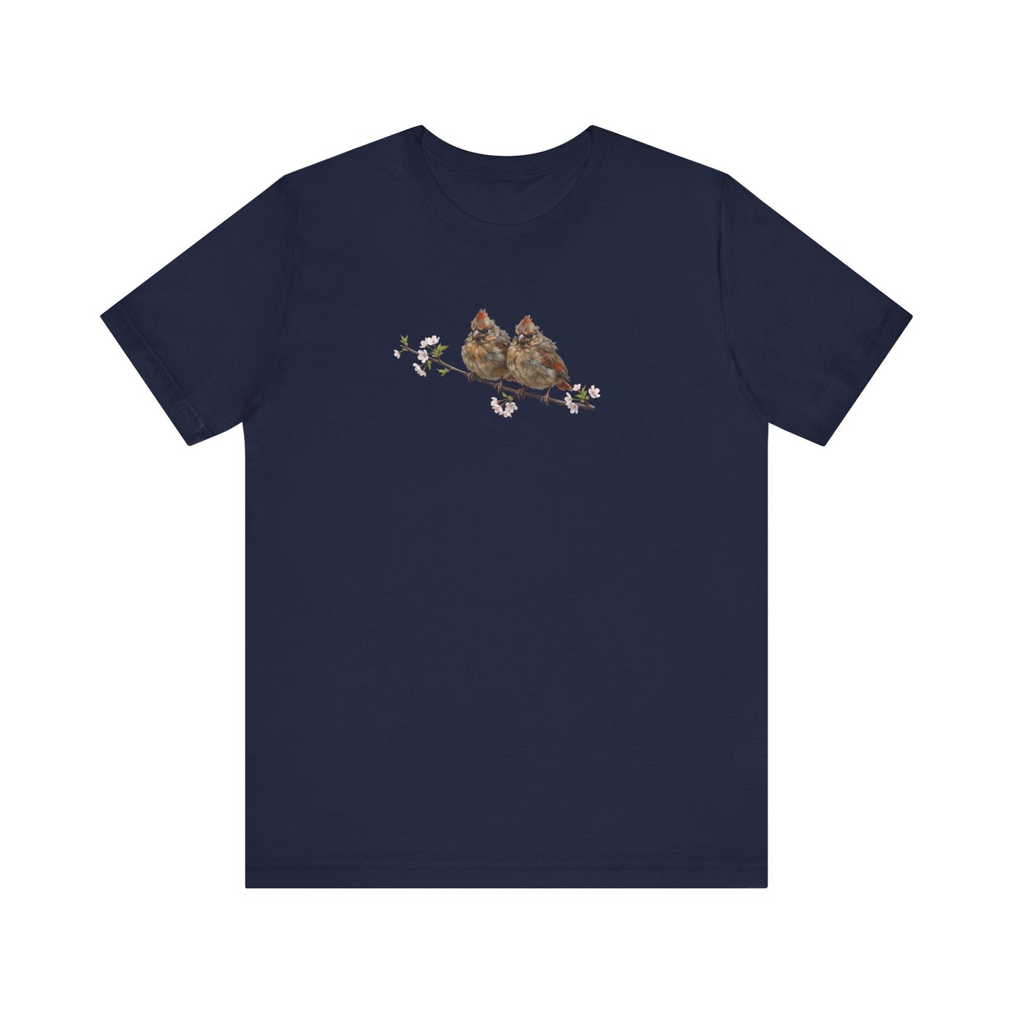 Cardinal Fledgling T-Shirt | Spring Blossoms Unisex Graphic Tee for Bird Watchers