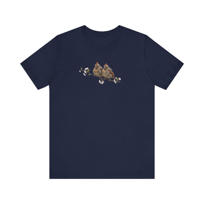 Cardinal Fledgling T-Shirt | Spring Blossoms Unisex Graphic Tee for Bird Watchers
