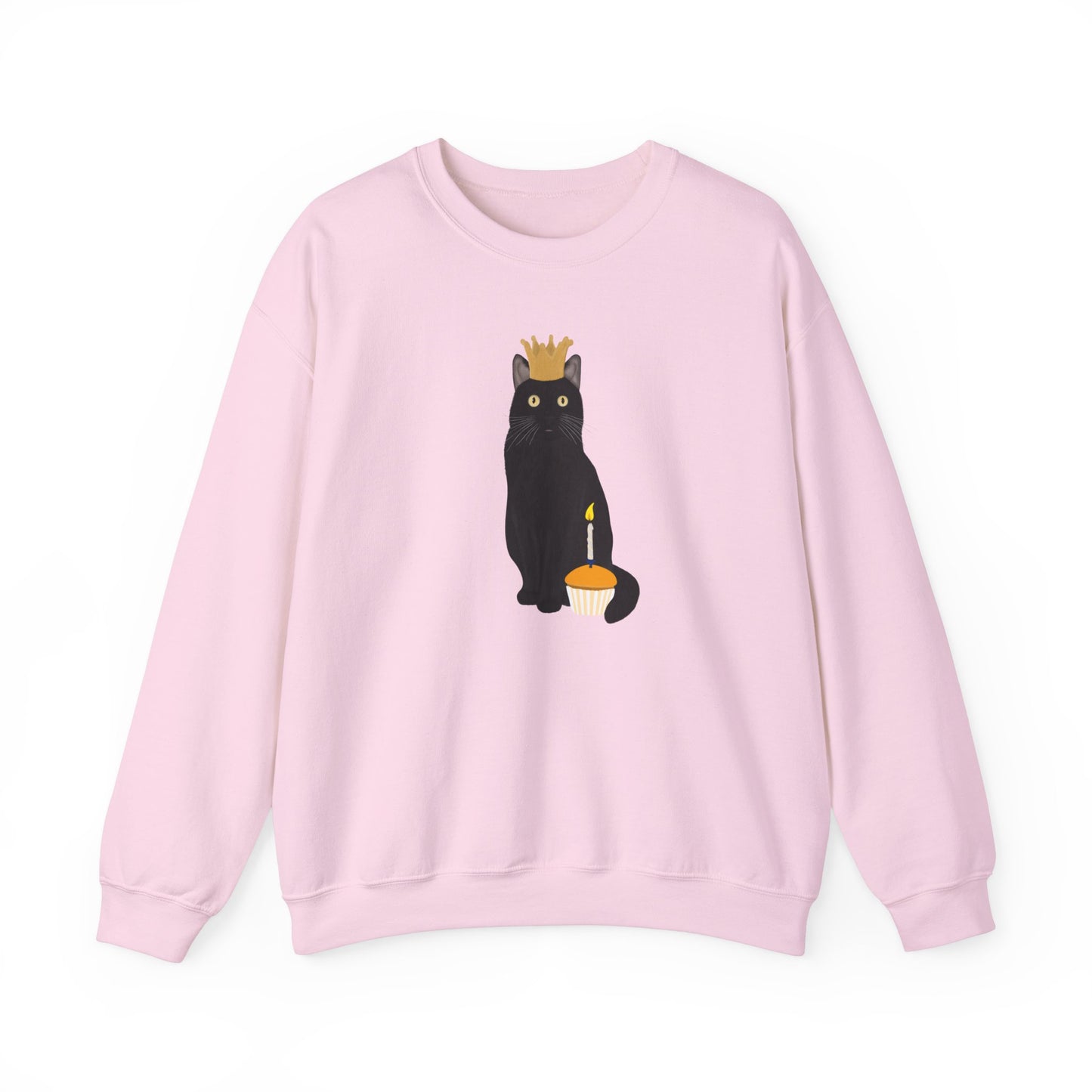 Black Birthday Cat with Muffin and Golden Crown Cat Lover Sweatshirt