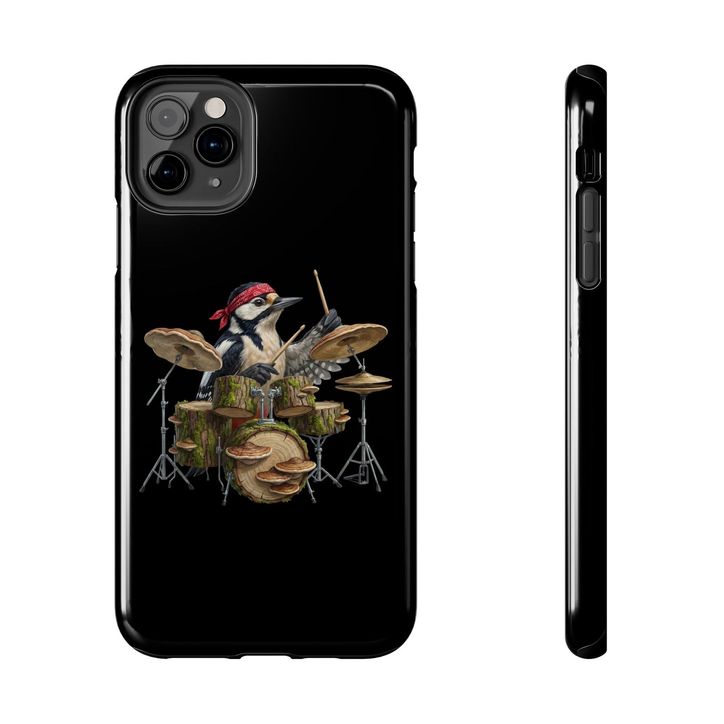 Woodpecker with Drums iPhone Case – Premium Tough Phone Cover Black