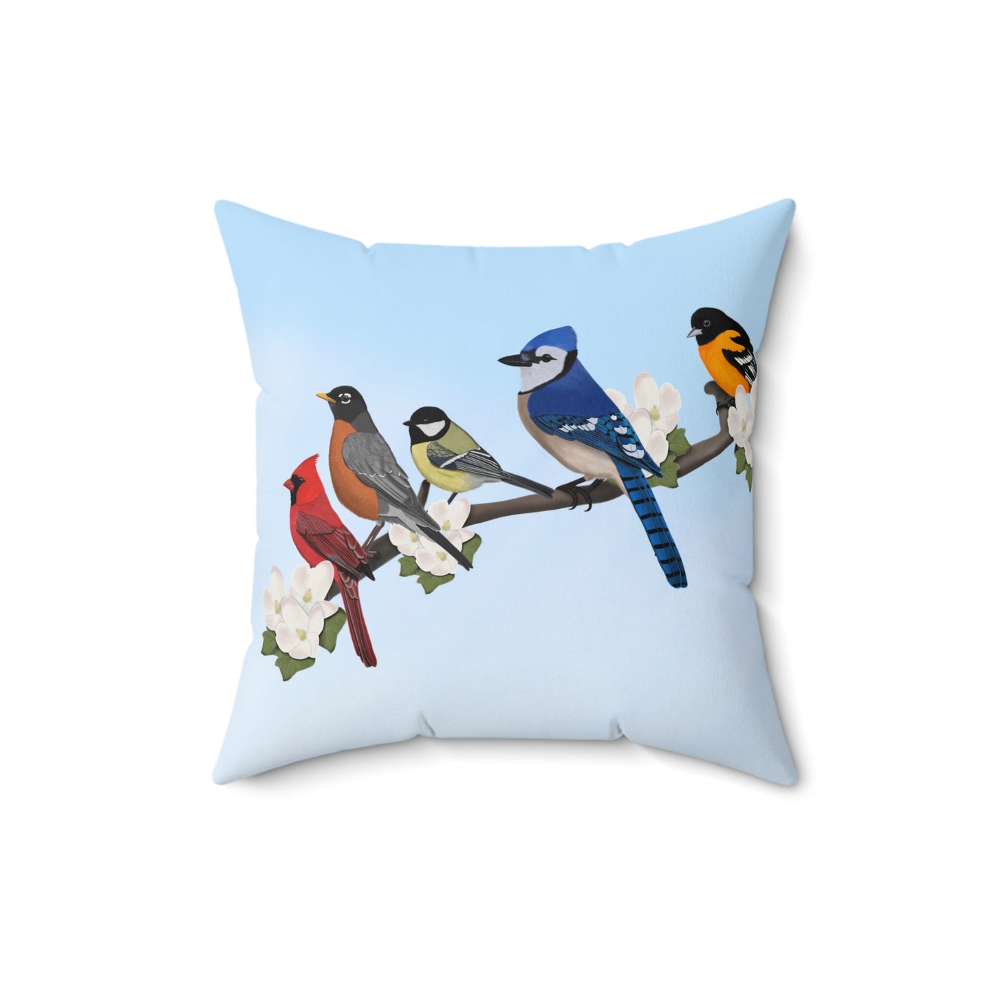 Blue Jay Cardinal Oriole Birdlover Bird Throw Pillow 16"x16"