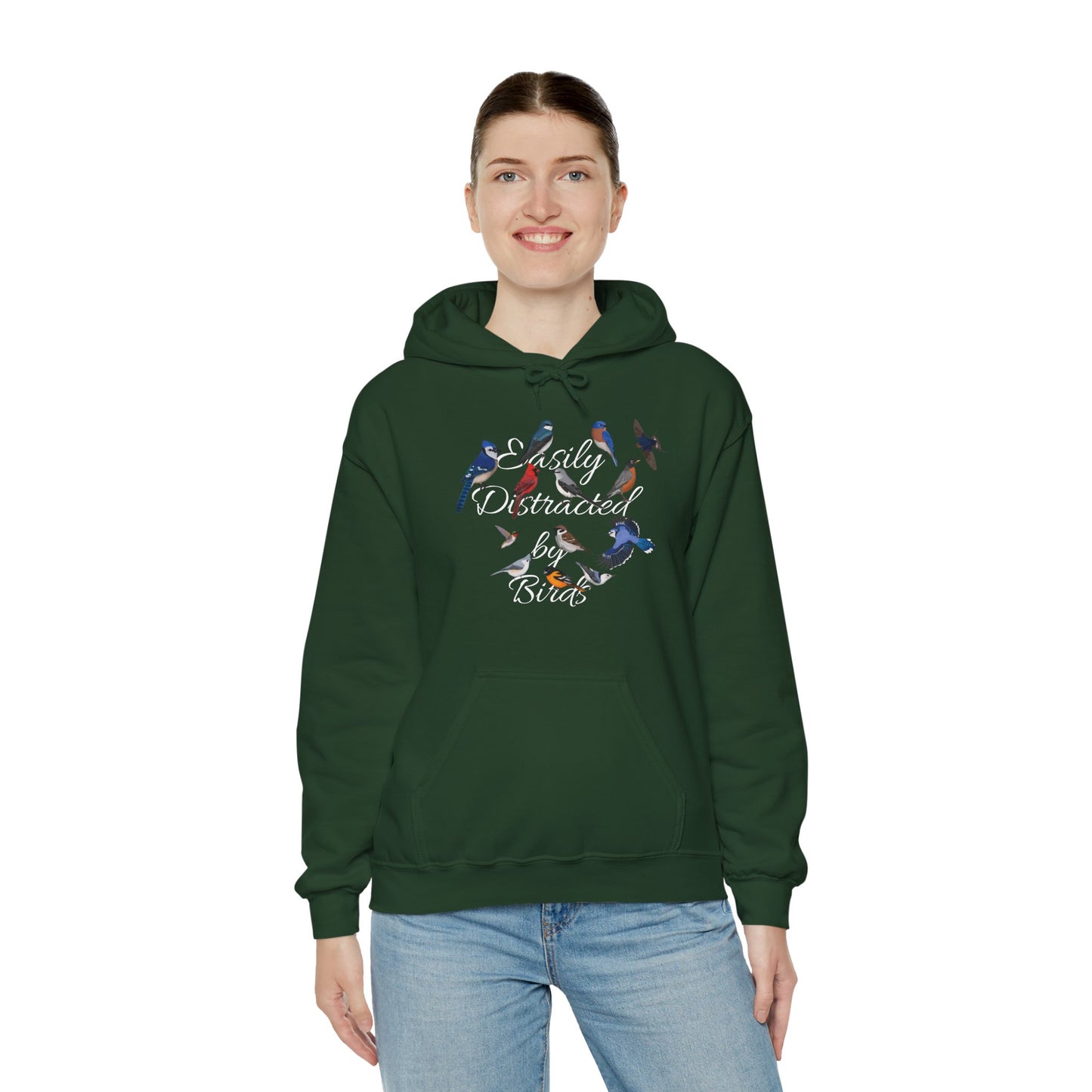 Easily Distracted by Birds Blue Jay Cardinal Hummingbird Hoodie