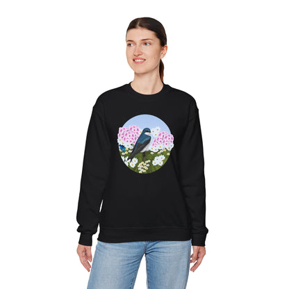 Tree Swallow with Summer Flowers Sweatshirt Birding & Bird Watching Bird Lovers