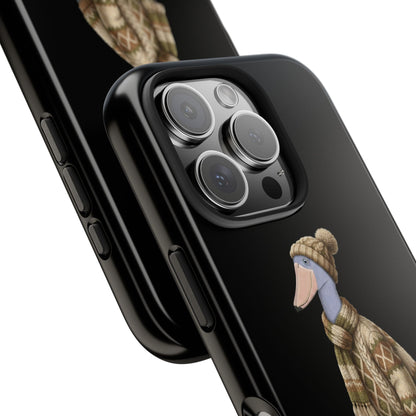 鳥のアートが描かれたハシビロコウの二層式iPhoneケース - 鳥類学者や鳥好きの方へのプレゼントに最適