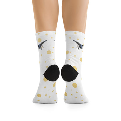 Nuthatch with Golden Dots Birding & Birdwatching Bird Socks White