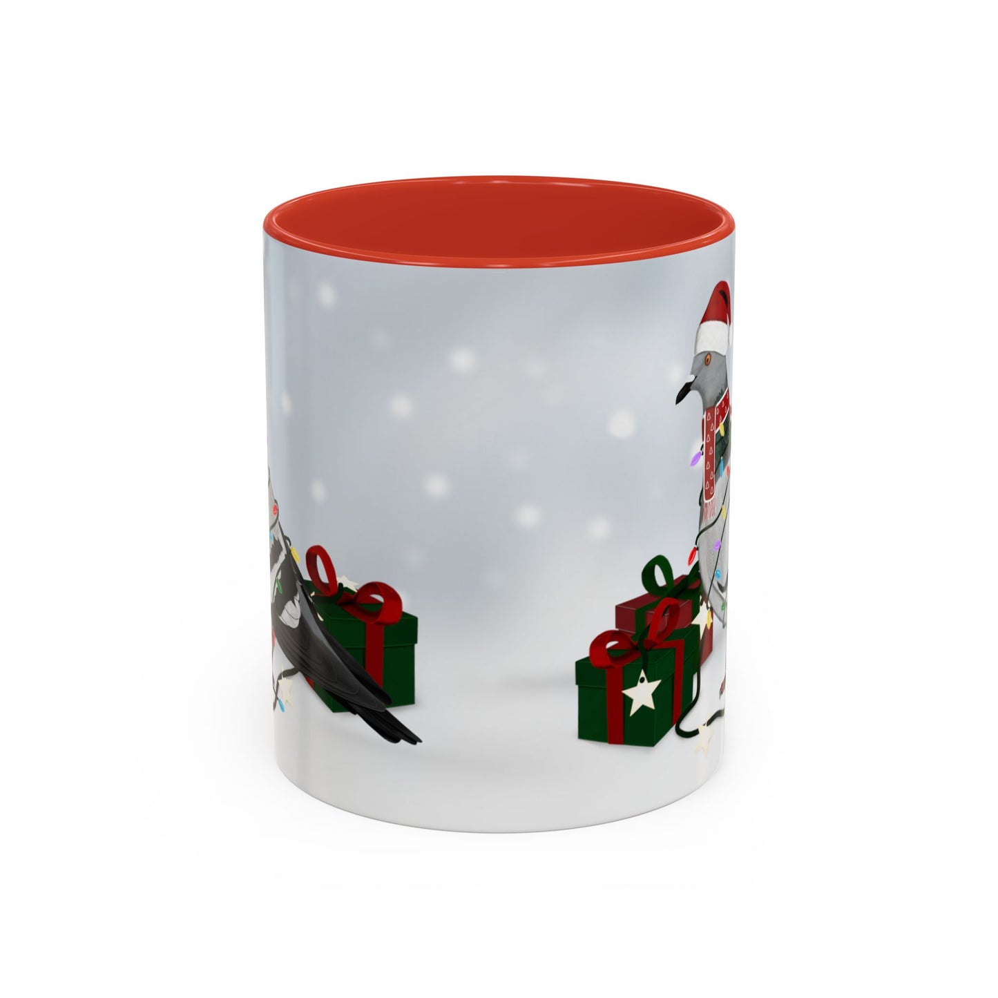 Pigeon with Christmas Hat and Scarf Snow Bird Coffee Mug