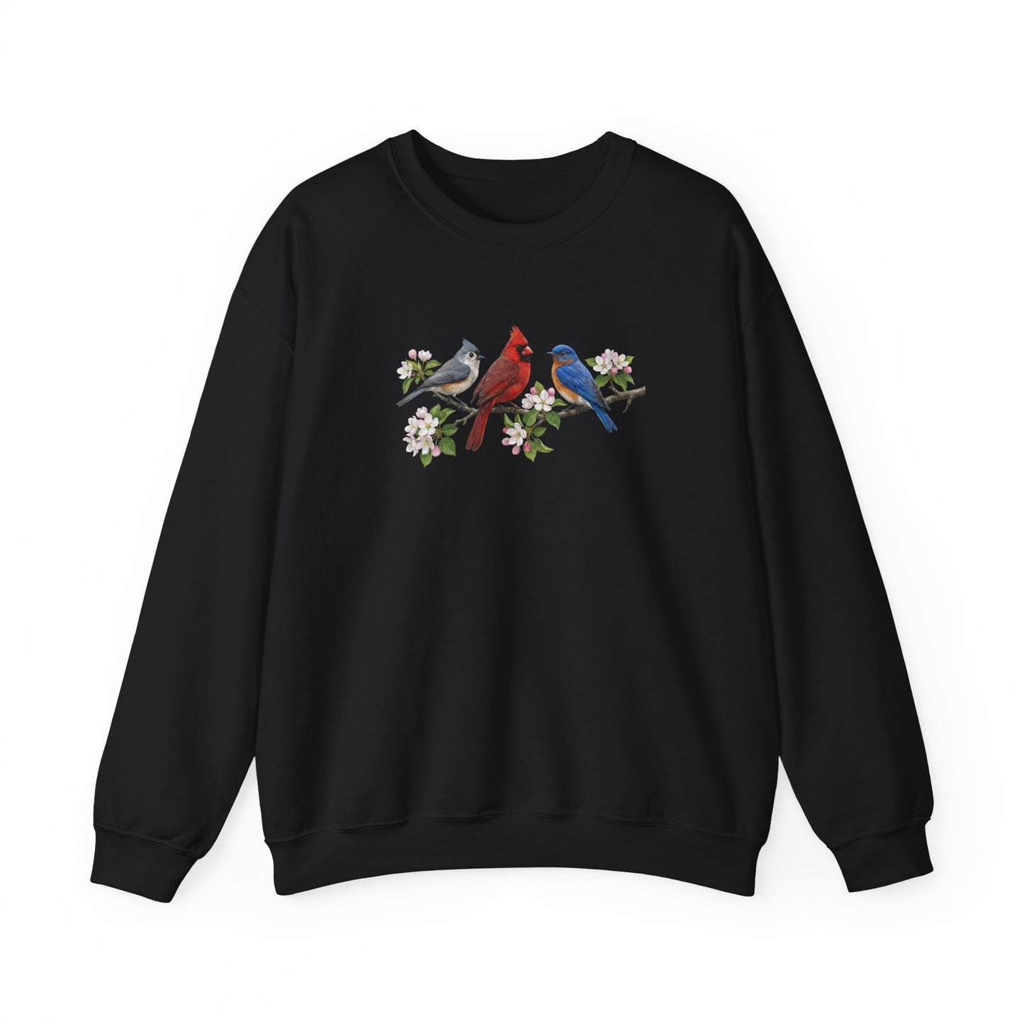 Tufted Titmouse, Bluebird and Cardinal Sweatshirt in Navy