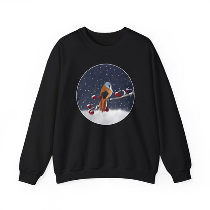 Bearded Reedling on a Winter Branch Birdwatcher Christmas Bird Sweatshirt