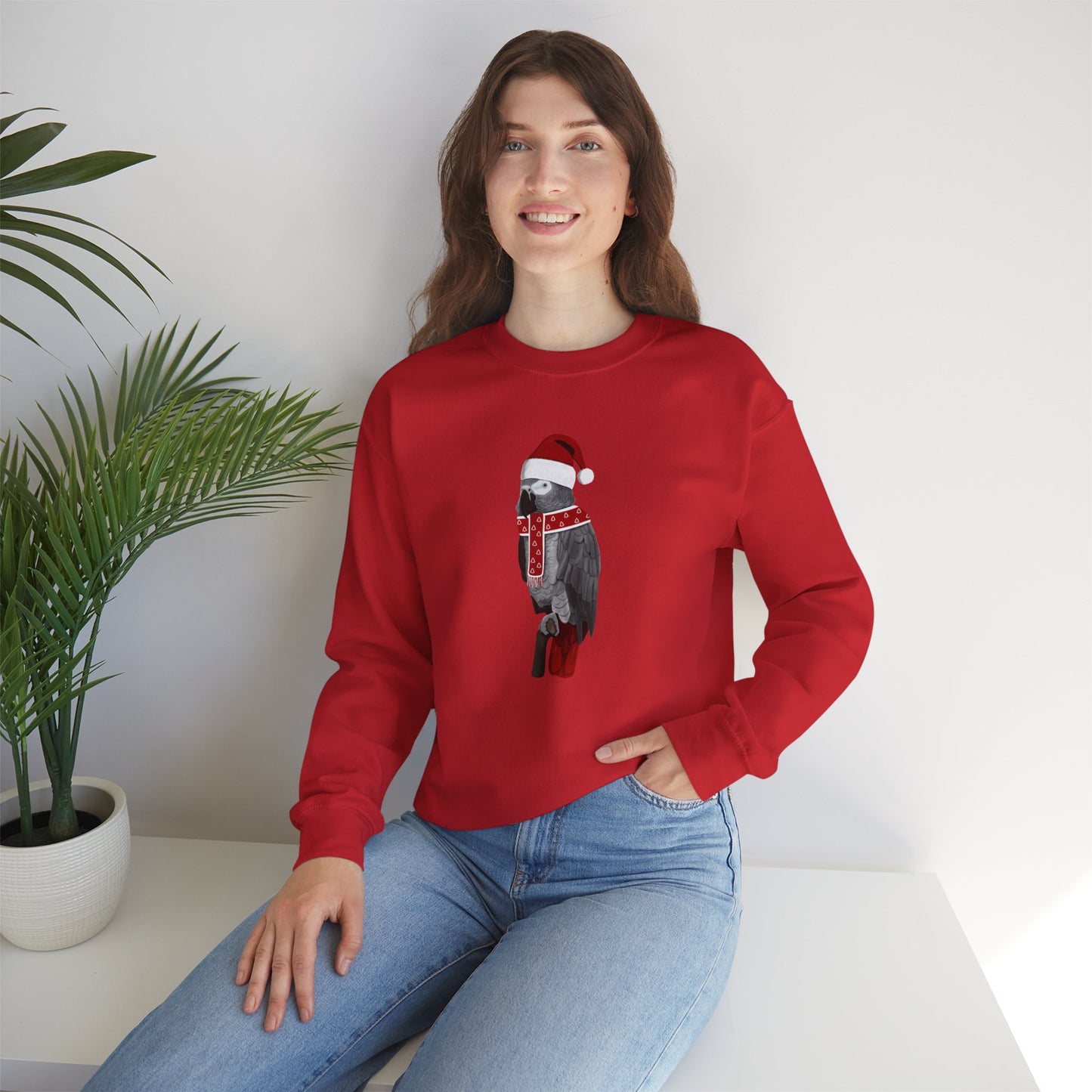 Grey Parrot with Christmas Hat Bird Birdwatcher Sweatshirt