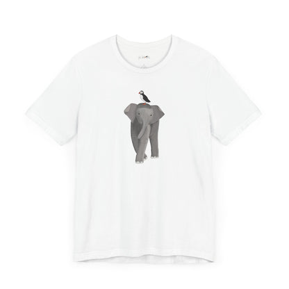 Elephant with Puffin Bird Birding & Birdwatching T-Shirt