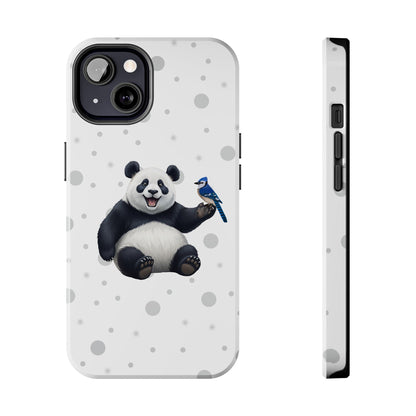 Cute Panda Bear with a Blue Jay Animal iPhone Case - Dual-Layer PC/TPU Protective Cover for iPhone