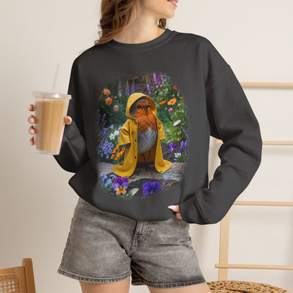 Robin Rosi Yellow Raincoat Garden Premium Sweatshirt for Bird Lovers