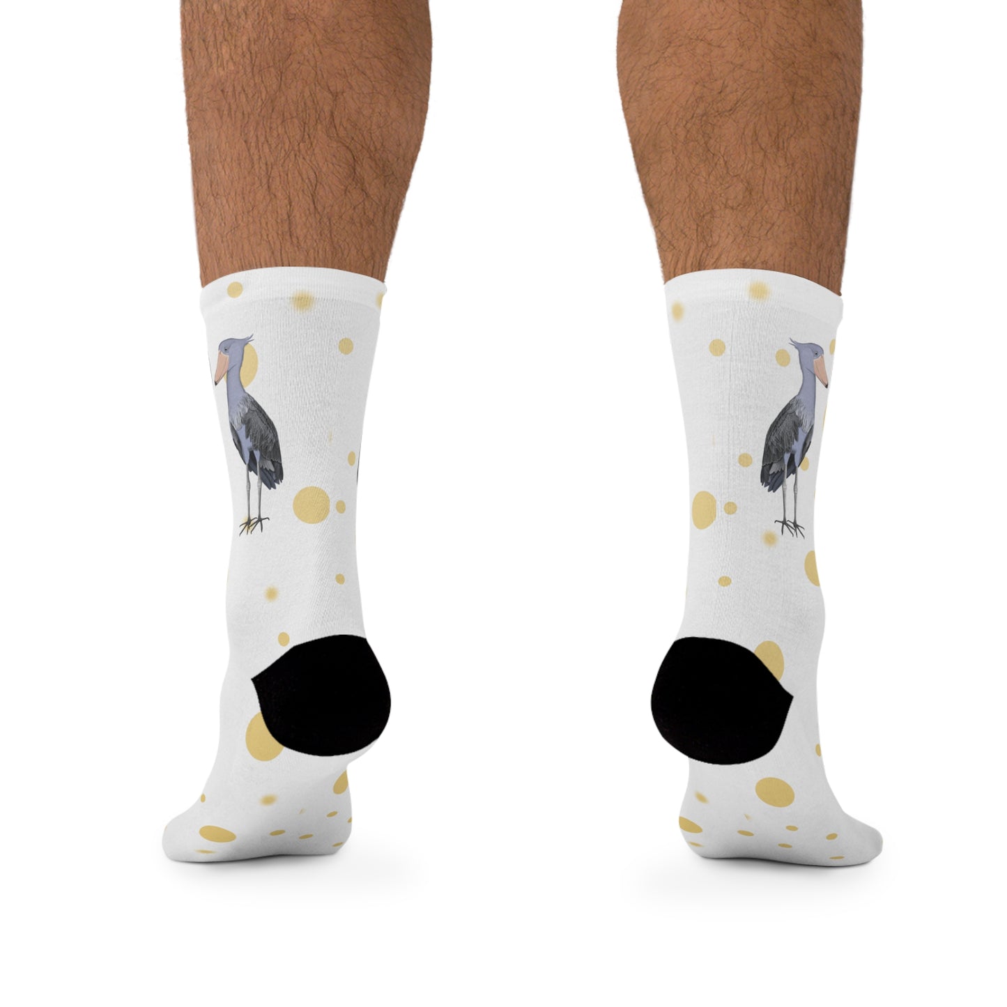 Shoebill with Golden Dots Birding & Birdwatching Bird Socks White