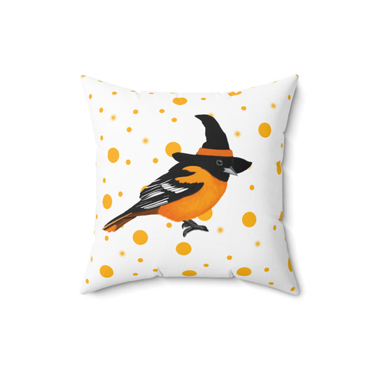 Baltimore Oriole Halloween Bird Throw Pillow White 16"x16" Orange Dots