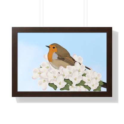 Robin Spring Blossoms Bird Framed Poster