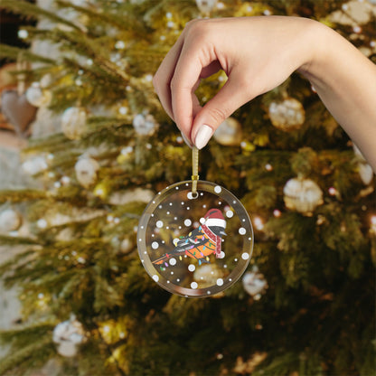 Baltimore Oriole as Santa Claus with Fairy Lights Christmas Glass Ornament