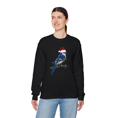 Blue Jay with Fairy Lights Santa Claus Christmas Bird Sweatshirt