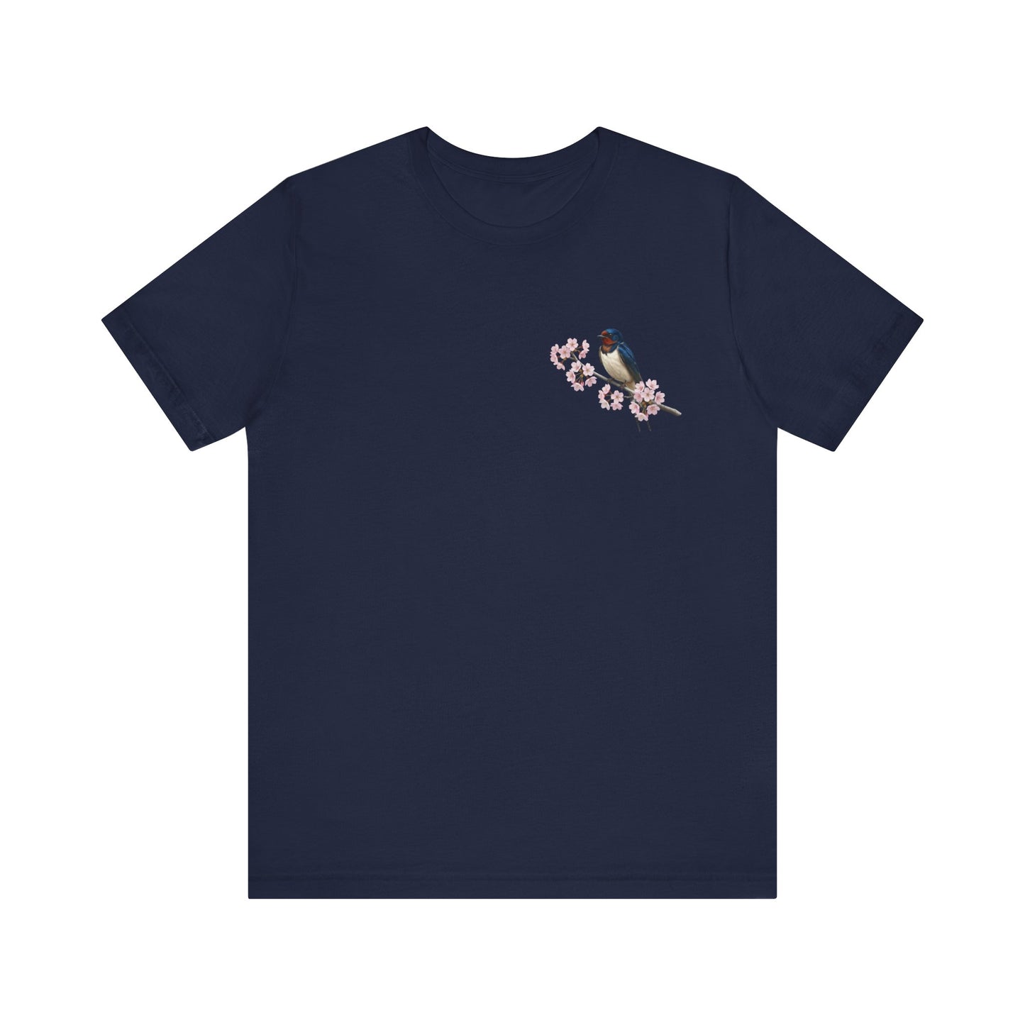 Barn Swallow Cherry Blossom T-Shirt | Floral Spring Tee for Bird Lovers