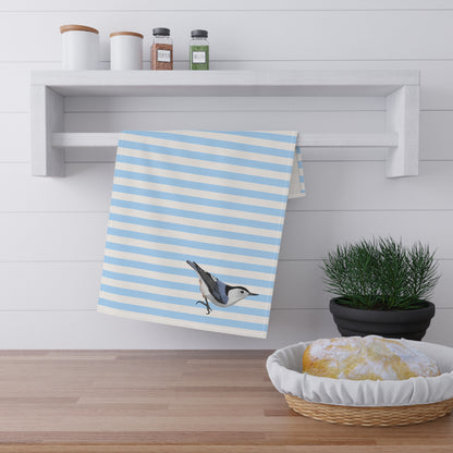 Nuthatch Bird Art Kitchen Towel Blue White 18" × 30"