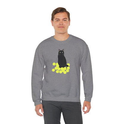 Black Cat with Tennis Balls Cat Lover Sweatshirt