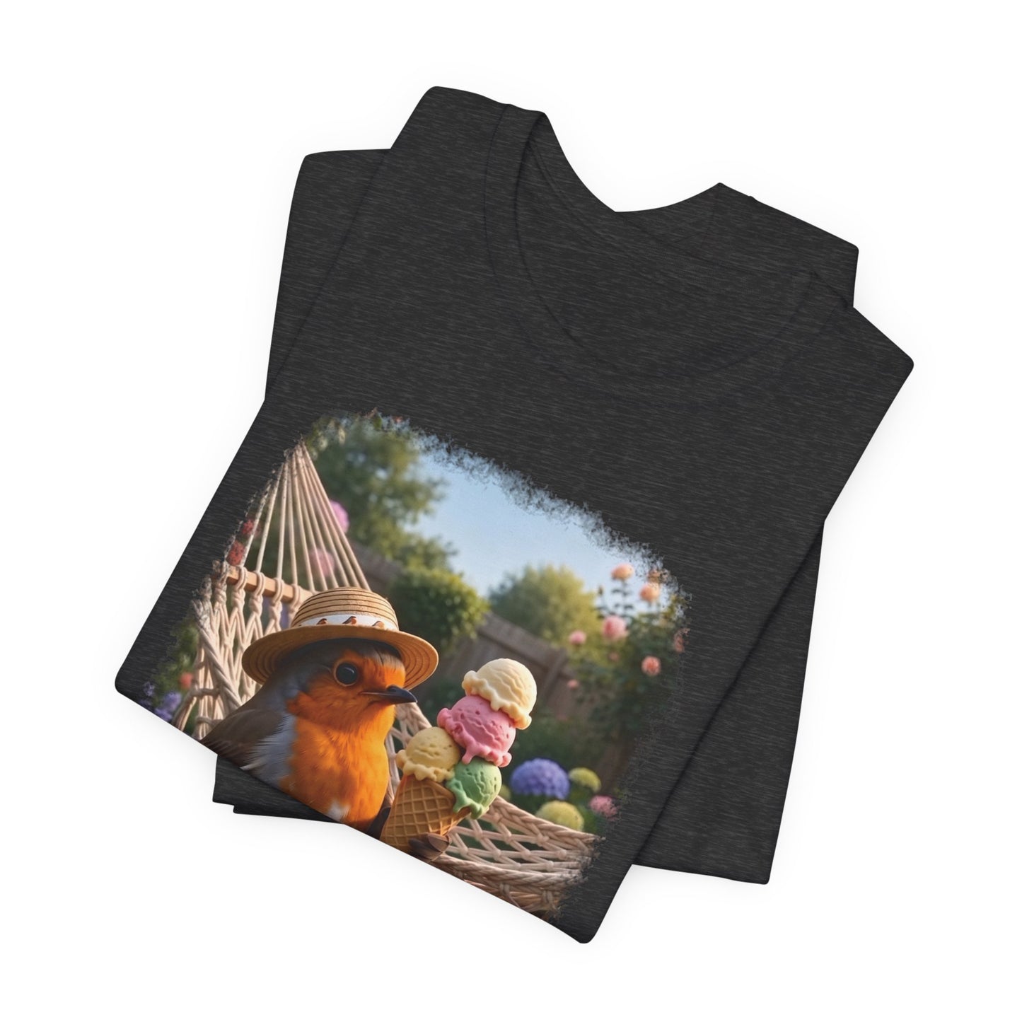Robin Rosi Ice Cream in the Garden Premium T-Shirt for Bird Lovers