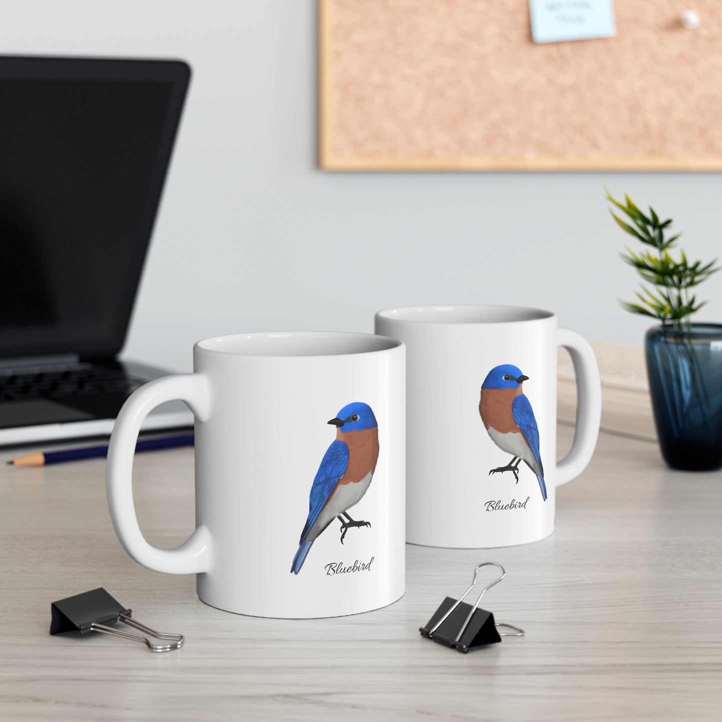 Bluebird Bird Ceramic Mug Birdwatcher White