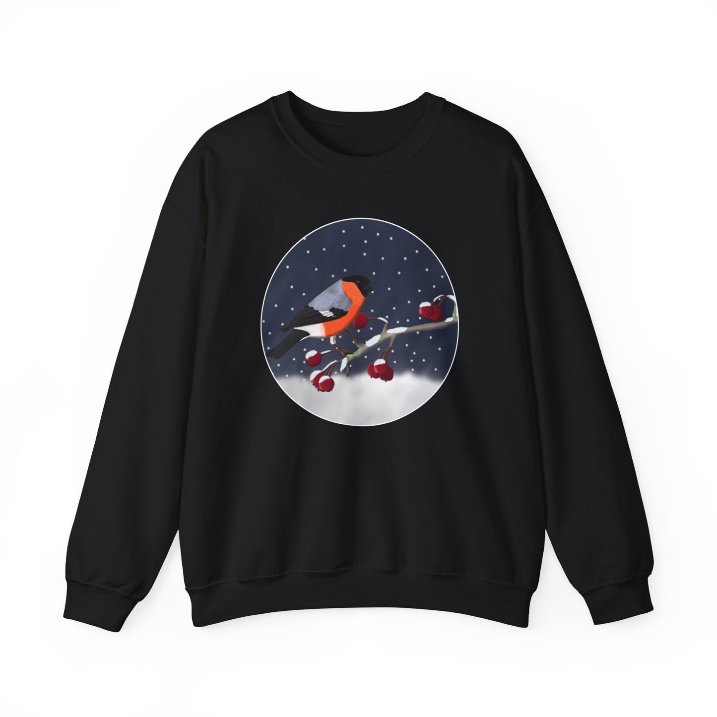 Bullfinch on a Winter Branch Birdwatcher Christmas Bird Sweatshirt