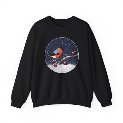 Bullfinch on a Winter Branch Birdwatcher Christmas Bird Sweatshirt