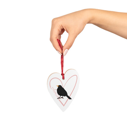 Amsel Ornament Herz aus Holz mit Vogelmotiv für Vogelfreunde