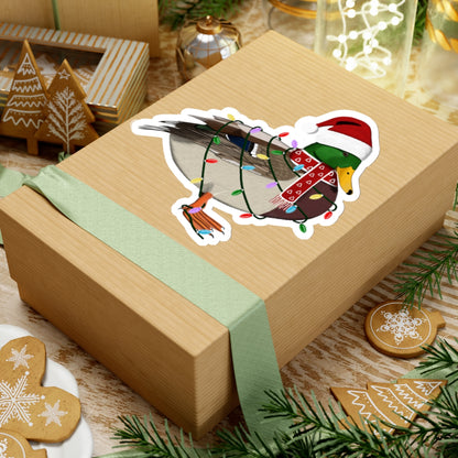 Mallard with Fairy Lights Santa Claus Hat and Scarf Christmas Bird Sticker