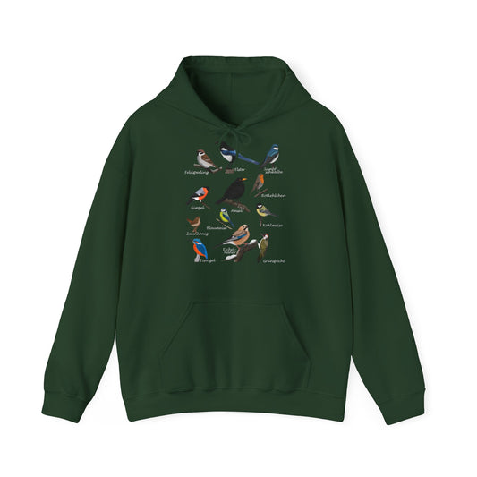 Gartenvögel Vogel Hoodie - Amsel Rotkehlchen Blaumeise Kapuzenpullover für Vogelbeobachter & Naturliebhaber mit Vogelmotiv