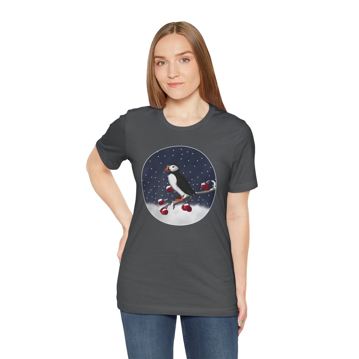 Puffin on a Winter Branch Birdwatcher Christmas Bird T-Shirt