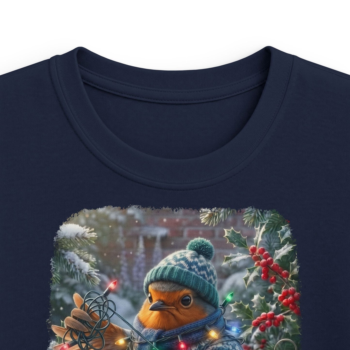 Premium Kinder T-Shirt Rosi Rotkehlchen und die Lichterkette im Garten
