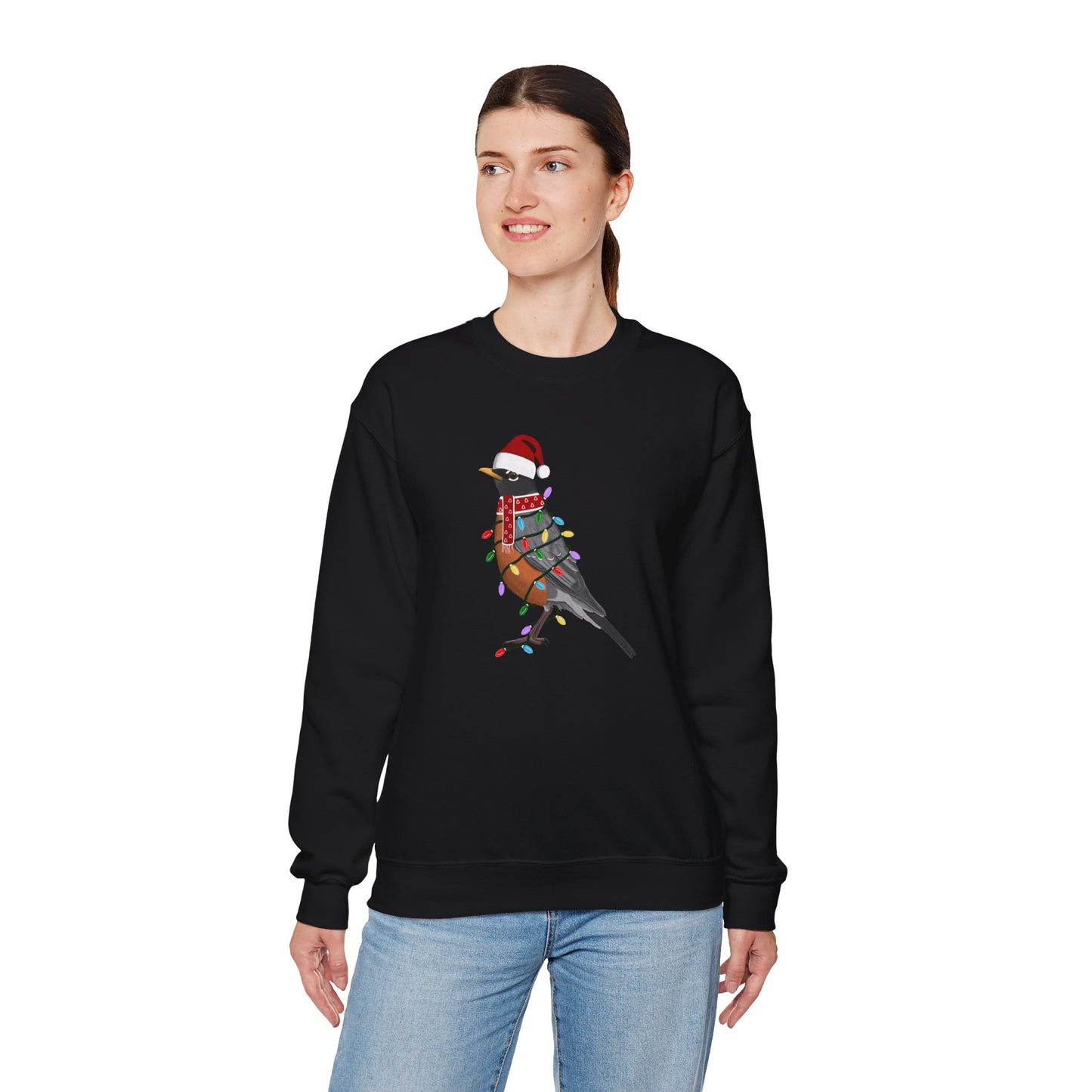 Robin with Fairy Lights Santa Claus Christmas Bird Sweatshirt