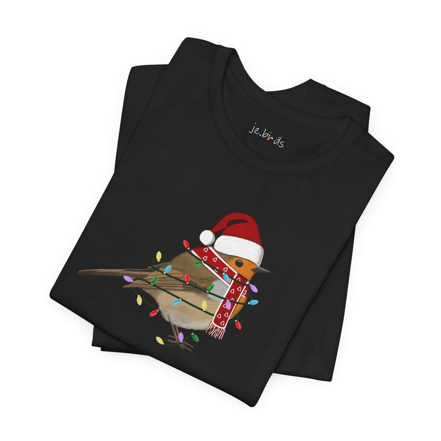 European Robin with Fairy Lights Christmas Bird T-Shirt