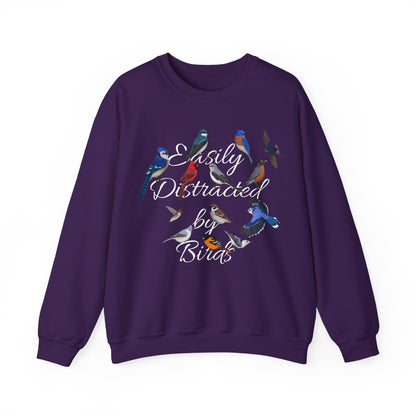 Easily Distracted by Birds Blue Jay Cardinal Hummingbird Birdlover Sweatshirt