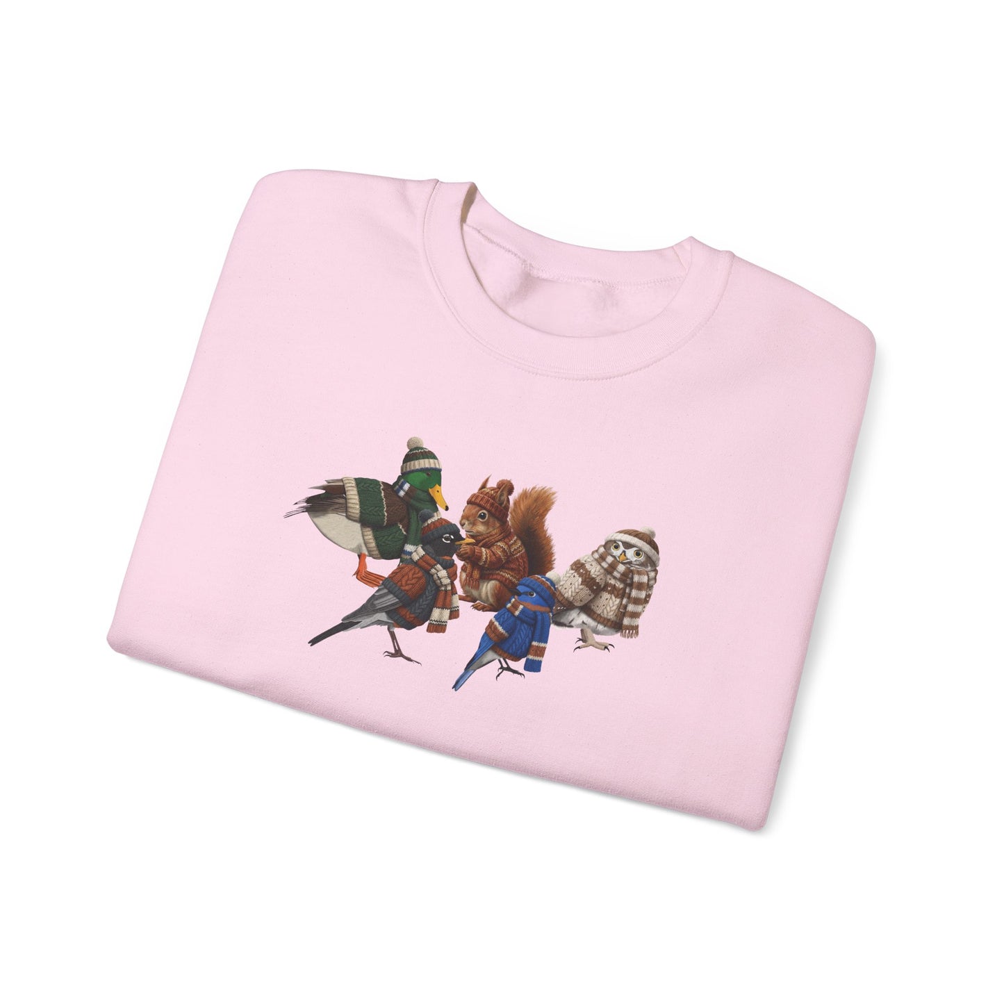 Cozy Winter Crewneck: Backyard Birds & Squirrel in Knitwear