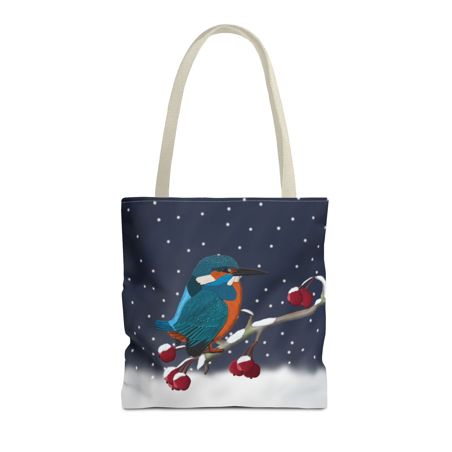 Kingfisher on a Winter Branch Christmas Bird Tote Bag 16"x16"