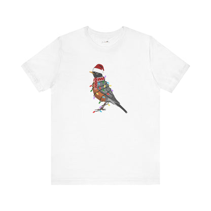 Robin with Fairy Lights Christmas Bird T-Shirt